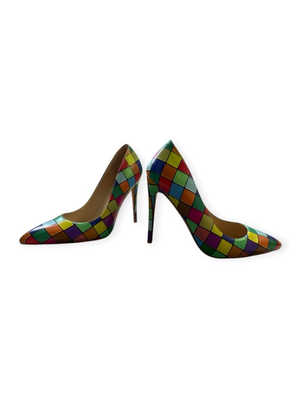 Quincee Easton Multi-Color Geometric Mosaic Pointed Toe Pumps, Size 38/8 NWOT - Picture 8 of 12